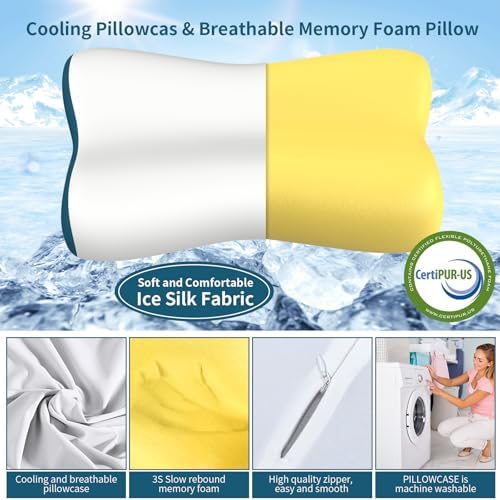 Ylekto Cervical Neck Pillow for Pain Relief - Ergonomic Pillow Side Sleeper Pillow for Sleeping, Contour Memory Foam Pillows Bed Pillow for Side, Back & Stomach Sleepers (White & Blue) - Image 2