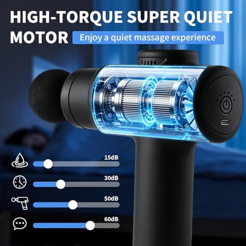 Massage Gun Deep Tissue, Handheld Neck Massager, Portable - 6 Adjustable Vibration Levels, Electric Back Massagers for Athletes, Home & Gym, Mothers Day Gifts (Black) - Image 2