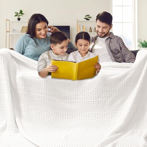 PHF Lightweight 100% Cotton Waffle Blanket, Oversized King, White by PHF