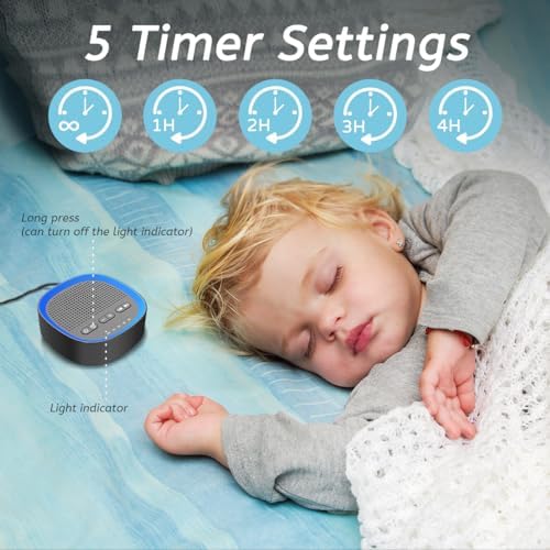 Sleep White Noise Sound Machines with 30 Soothing Sounds 3.5 mm Headphone Jack 5 Timer Settings 32 Precise Volume Memory Function Compact Design Ideal Gift for Everyone - Image 4