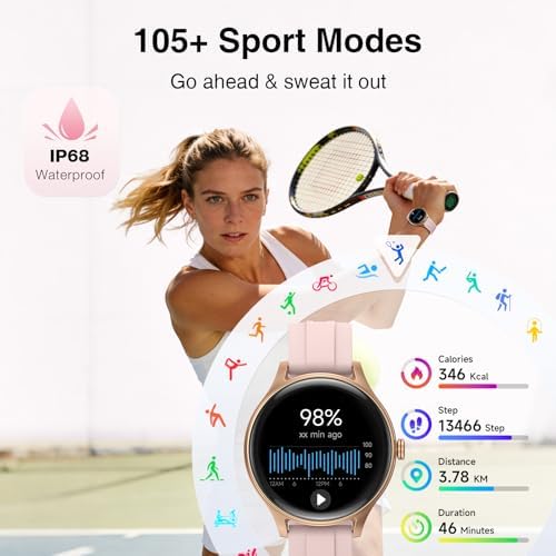 Fitpolo Smart Watch for Women Android & iPhone (2 Bands Sakura Pink) - Image 4