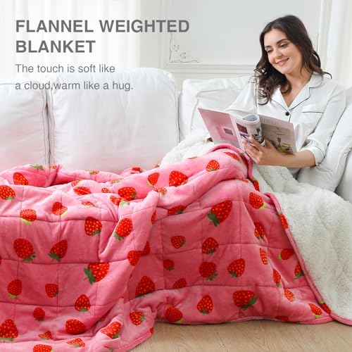 Aemicion Strawberry Pink Weighted Blanket 15lbs Twin Size 48x72in,Soft Sherpa Washable Weighted Blankets for Adults,Cozy Cute Throw Blanket Weighted as Birthday Gifts for Girls Women Mom - Image 2