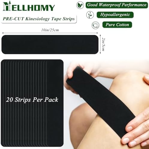Kinesiology Tape Precut-20 Strips| [10in x 2in] Elastic Breathable Athletic Tape for Joints Support & Muscle Pain Relief-Cotton Waterproof K Taping Sports Tape Perfect for Any Activity (Black) - Image 2