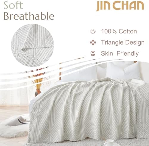 jinchan 100% Cotton Muslin Blanket Twin Boho Throw Blanket 50x60 Soft Gray - Image 2