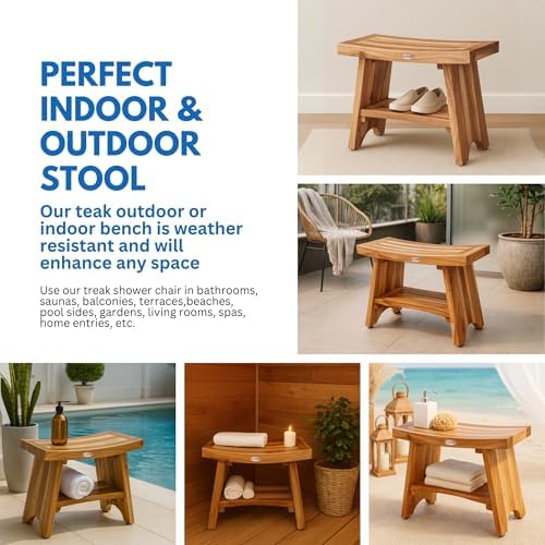 EcoDecors Serenity 24-Inch Teak Shower Bench with Shelf, 300 lb - Image 5