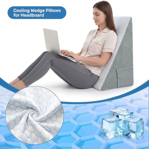 puredown® 12" Bed Wedge Pillow, Cooling Wedge Pillows for Headboard, Pillow Wedge for Nighttime Acid Reflux, Lumbar & Back Support, Leg Elevation Therapy, Snore Reduction Aid.Blue - Image 3