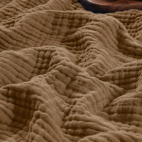 PHF 100% Cotton Muslin Blanket Twin XL Size 66"x90", 4-Layer Lightweight Gauze Throw, Breathable Cloud-Soft Minimalist Blanket for Bed, Couch, Camping & Baby, Coco Brown, Ideal Gift by PHF