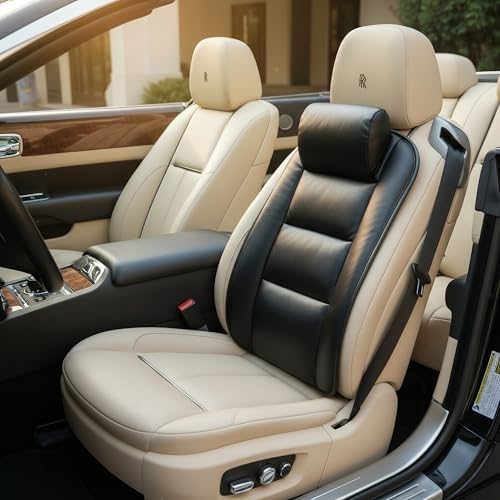 CORRIDOR Genuine Leather Seat Cushion for Car - Handmade - Relieve Hip, Pressure and Sciatica Pain - Ideal for Lower Back Pain - for Office Chair and Car Seat (Premium Black, Backrest) by CORRIDOR