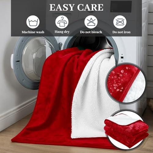 Tisancy Red Waterproof Bed Blanket, Twin Size 50'' x 80'' Double Side Leakproof Reversible Sherpa Flannel Fleece 3 Layer Lightweight Blanket, Absorbs 44oz - Image 5