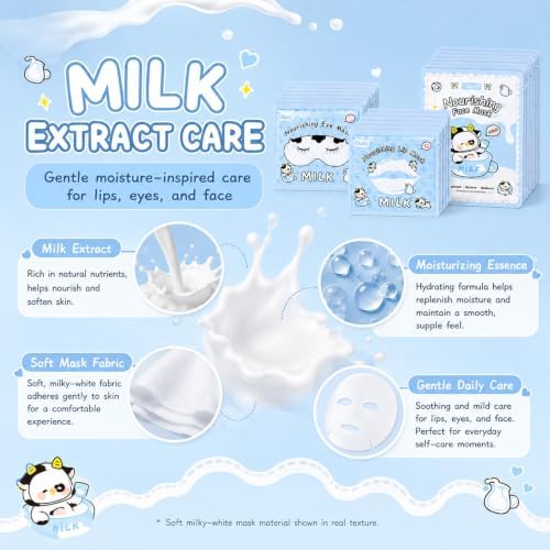 Milk Face Mask & Eye Mask & Lip Mask Skin Care Set for Kids Teens, 30 PCS - Image 7