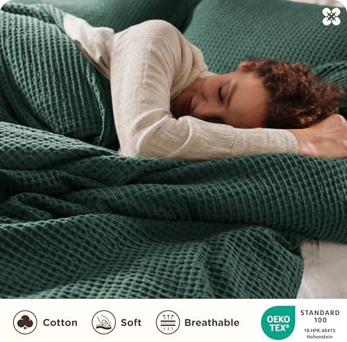 Bedsure PureWoven 3 Pieces 100% Cotton Waffle Weave Duvet Cover Set, King - Image 3