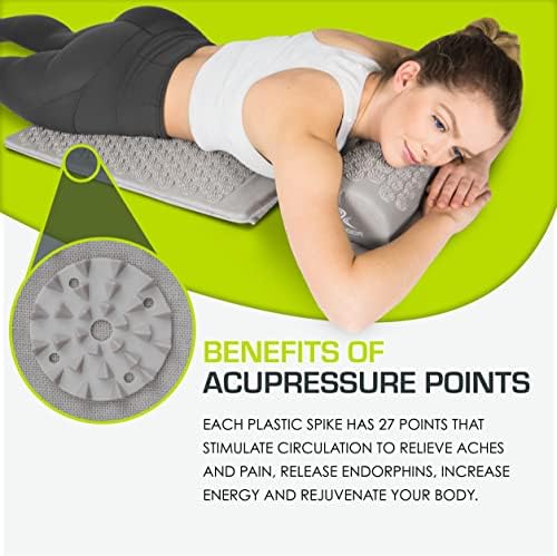 ProsourceFit Acupressure Mat and Pillow Set for Back/Neck Pain Relief and Muscle Relaxation, Large - Gray/Gray - Image 3