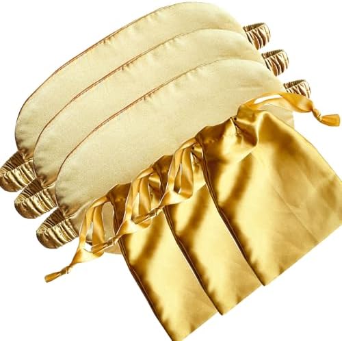 [3 Pack] QSYW Sleep Masks, Satin Eye Mask for Sleeping - Silky Eye Masks Bulk with Storage Bag & Elastic Strap, Golden by QSYW