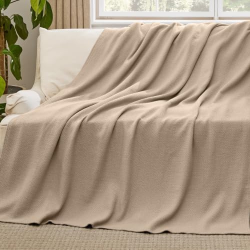 Bedsure 100% Cotton Blanket, Herringbone Weave, Twin-XL, Khaki - Image 5