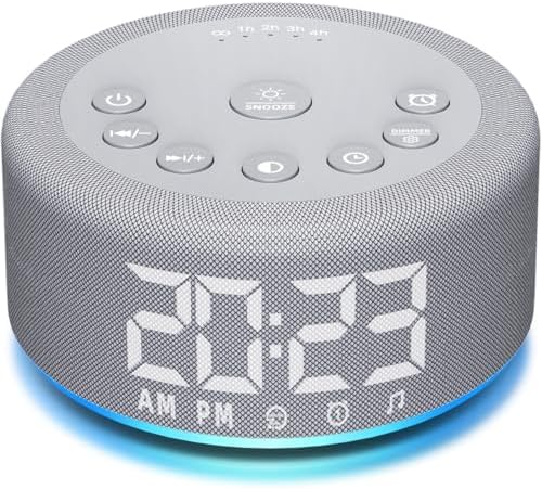 【3 in 1】 Sound Machine Alarm Clock Night Light White Noise Machine with 30 Sleeping Sounds for Baby Kids Adults 32 Level Volume Auto Off Timer Memory Function Digital Clock with 30 Wake Up Sounds by Hushingwhitenoisemachine
