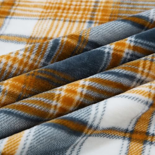 PU MEI Sherpa Blanket Twin Plaid Thick Bed Blanket, 60”*80” Super Soft Flannel Fuzzy Fleece Reversible Velvet Plush Warm Blanket for Couch (Blue Yellow Check) - Image 4