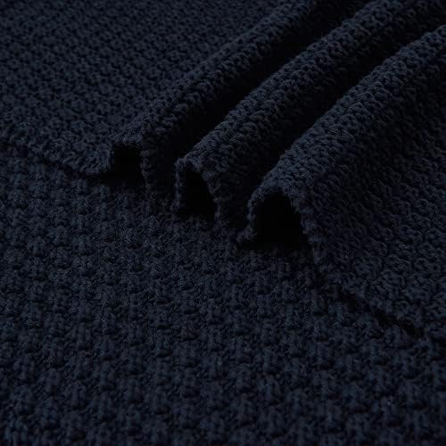 Longhui bedding 100% Cotton Knitted Throw Blanket – Navy Blue, Soft & Cozy, Machine Washable, 51"x63" – Perfect for Living Room, Couch, Sofa, Bed or Travel - Image 4