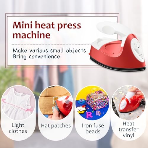 Honoson Mini Craft Iron Mini Heat Press Small Iron 3.93 x 2.36 x 2.76 in Portable Handy Tiny Flatiron with Charging Base Accessory for Fuse Bead Patch DIY Heat Transfer Vinyl(Red) - Image 5