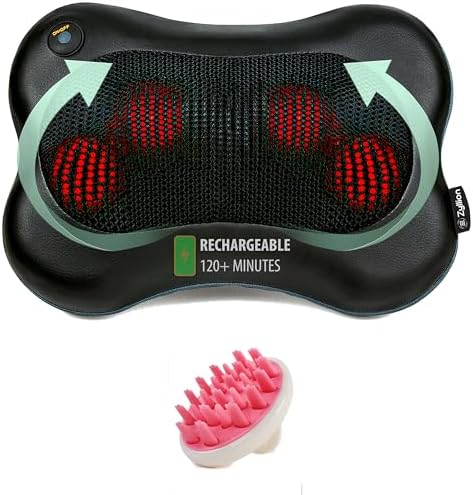 Zyllion Rechargeable Shiatsu Back Massager (Black) and Hair Brush Scalp Massager (Pink) Bundle by Zyllion%2C+Inc.