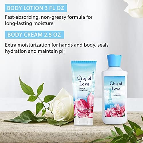 Bath & Body Kit, 3 Fl Oz, Ideal Skincare Gift Home Spa Set, Includes Body Lotion, Shower Gel, Body Cream, and Fragrance Mist, Birthday Mother's Valentine's Day Gifts(City of Love) - Image 3