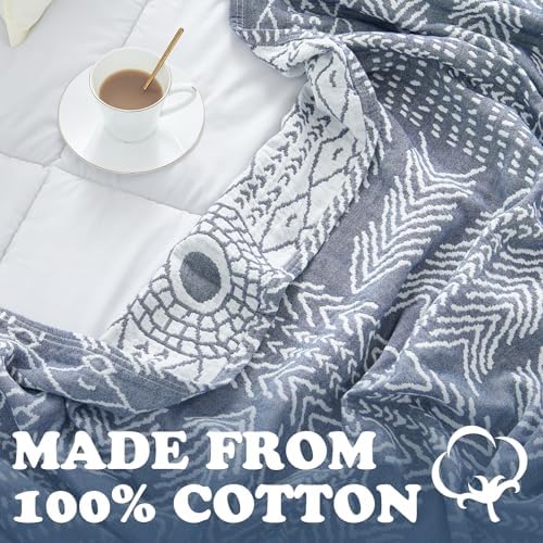jinchan 100% Cotton Muslin Blanket Twin Boho Throw Blanket 60x80 Blue Gray - Image 3