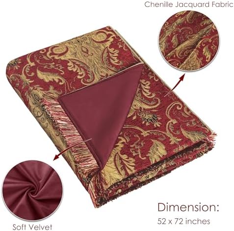 Loom and Mill Luxury Jacquard Damask Throw Blankets for Bed, Red, 52"x72" - Image 5