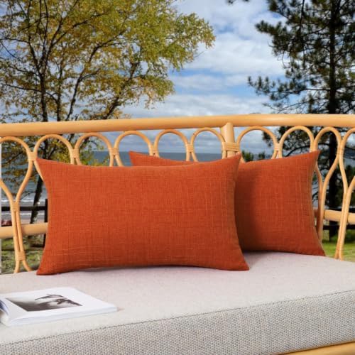 Kevin Textile Outdoor Waterproof 12”x24” Pillow Covers 2 Pack, Dark Orange by KevinTextile
