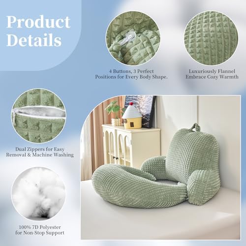 17" Reading Pillow for Bed,U Shaped Arm & Elbow Support,Green Corduroy - Image 6
