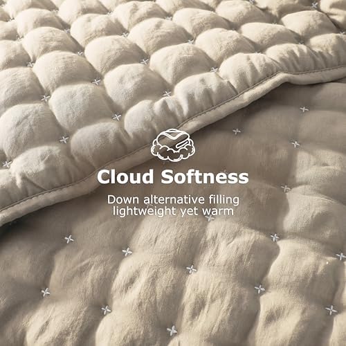 WDCOZY Beige Twin Size Quilt Bedding Sets with Pillow Sham, Tan Cream Lightweight Bedspread Coverlet, Quilted Blanket Thin Comforter Bed Cover, All Season Summer Spring, 2 Pieces, 68x90 inches - Image 4