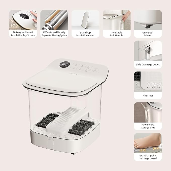 13-inch Foot Spa with Fully Automatic Electric Massage Dual-Action System, Integrating Electric Massage Rollers and Shiatsu Functionality, Featuring a Timer and Water Temperature Control - Image 8
