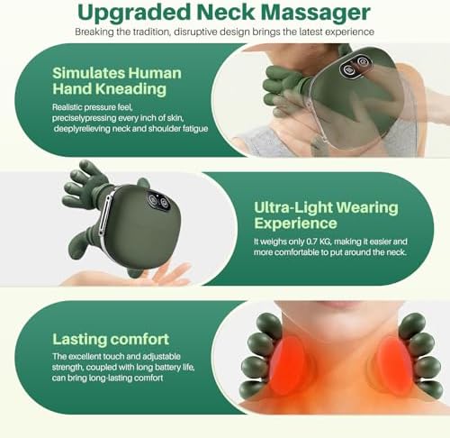 Neck and Shoulder Massager - Bionic Heated Massager, Cordless Portable Electric Shiatsu Massager, Deep Tissue 4D Kneading Massage, Simulated Human fingers Design for Pain Relief and Muscle Relax - Image 2