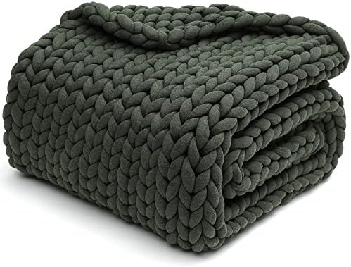 YnM Weighted Blanket, Handmade Chunky Knitted Design, Soft and Cozy, Temperature Regulating and Breathable, Machine Washable Throw for Sleep or Home Decor (Forest Green, 80x87 Inch, 25lbs) by YNM