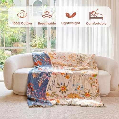 MSGKV Boho Throw Blanket 60"x80" Cotton Floral Twin Blanket for Couch Bed - Image 2