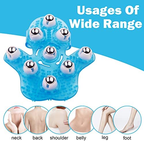 Handheld Massage Ball for Muscle Back Neck Joint Foot Shoulder Leg Pain Relief - Palm Shaped Massage Tool with Roller Balls, Portable Design, Blue - Image 2