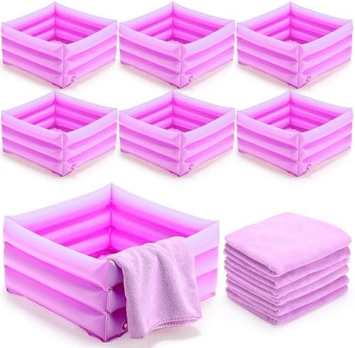 FillTouch 12 Pcs Foot Spa Kit for Girls Kids 12.5''x12.5''x8.3'' Foot Care Bath and 12''x28'' Hand Towels Washbasin Salon Towels Portable for Sleepover Spa Swim Birthday Party Supplies(Light Purple) by FillTouch