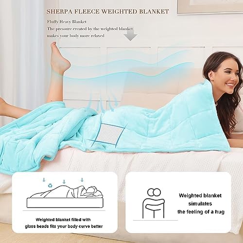 Alomidds Weighted Blanket Queen Size 15lbs 60x80 inches, Sherpa Heavy Blankets for Adults,Fluffy Warm Sherpa & Cozy Soft Flannel Thick Gravity Blanket for All-Season with Glass Beads, Aqua - Image 3