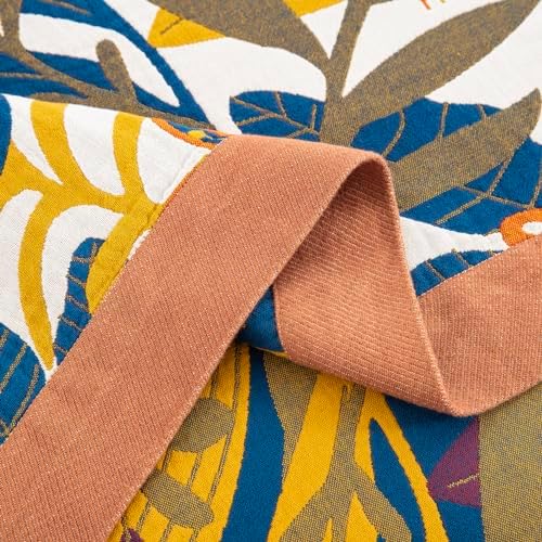 100% Muslin Cotton Throw Blanket for Bed Couch Chair,Botanical Floral Printed Bohemian Vintange Quilt Ultra Soft Reversible Gauze Blanket for All Season, 90"x98" - Image 5