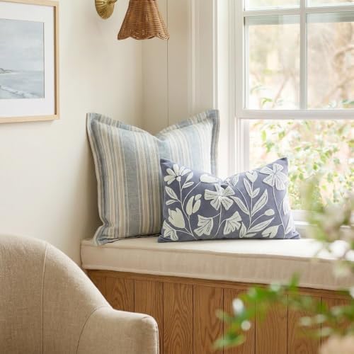 BlissBlush Decorative Lumbar Pillow Cover 12x20, Coastal Dusty Blue Accent Velvet Throw Pillowcase for Couch Sofa Living Room, Floral Tufted Rectangular Cushion, Cover Only - Image 5