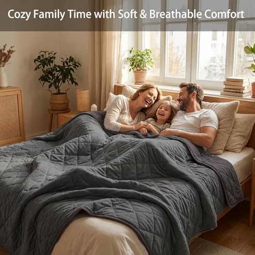 ZonLi 15lbs Weighted Blanket for Adults Sleeping, Double-Sided All Season Reversible 75D Cooling Mesh & Warm Ribbed Microfiber, 48"x72" Grey, Machine Washable - Image 5