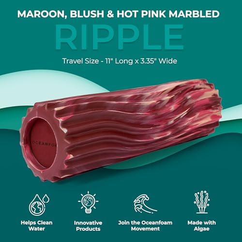 Oceanfoam Ripple Travel Foam Roller (11" x 3.35") Firm Mini Foam Roller for Physical Therapy, Deep Tissue Massage, Back Pain - High Density, Wave Textured - Yoga (Maroon, Blush & Hot Pink Marbled) - Image 3