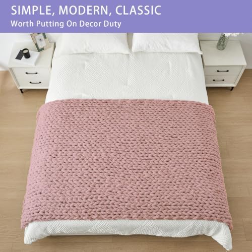 Bigacogo Chunky Knit Throw Blanket for Couch, 40x80 inches, Dusty Pink - Image 3