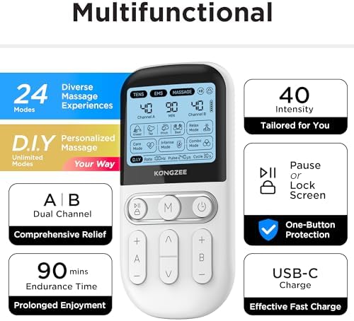 4 in 1 - D.I.Y & Tens Unit & EMS & Massage Muscle Stimulator, Dual Channel TENS Units Therapy Machine for Pain Relief, FDA Cleared Rechargeable Electronic Pulse Massager, with 12pcs Electrode Pads. - Image 4