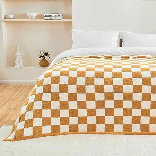 CozeCube Orange White Reversible Checkered Knit Throw Blanket 50"x60" - Image 7
