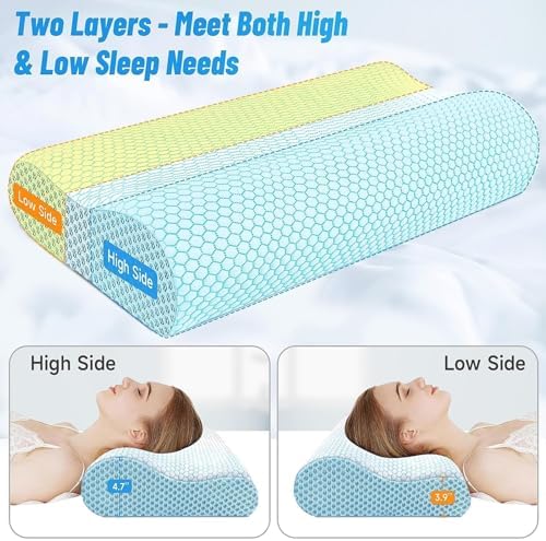 Neck Pillow for Sleeping, Ergonomic Cervical Bed Pillow, Blue Standard Size - Image 5
