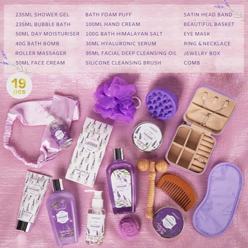 19 Pcs Gifts for Women, Lavender Bath & Body Gift Basket,Face Skin Care Set - Image 2