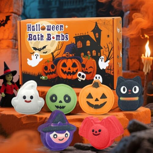 Halloween Bath Bombs for Kids, 6 Spooky Shapes, Trick or Treat Gift Set by WARMLIFE