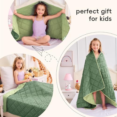yescool Weighted Blanket 3 lb Moss Green Small Weighted Lap Blanket for Boys and Girls, Cooling Weighted Throw Blankets Minky Heavy Blankets, for 20-45lbs, 36 * 48in - Image 6