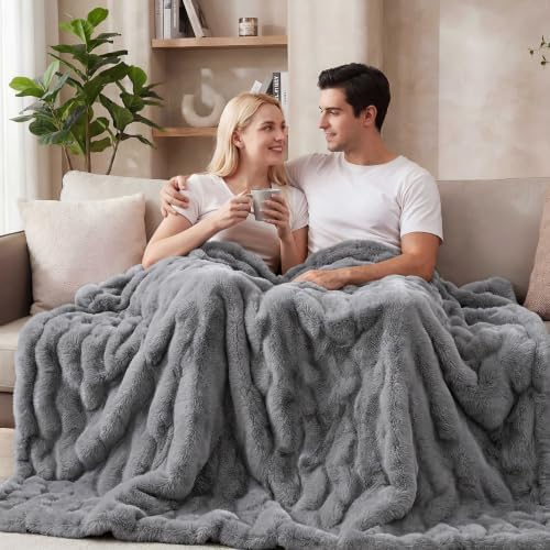 ORINOVA Grey Throw Blanket for Couch Soft Fuzzy Faux Fur Bubble Fluffy Plush Blankets for Women Sofa Accent Warm Cozy 50x60 Blanket for Living Room Bedroom Home Decor - Image 3