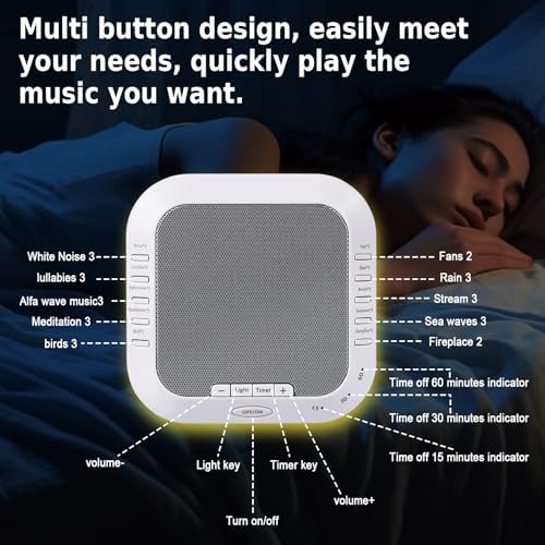 Noise Sound Machine with 28 Soothing Sounds Night Light White Noise Machine for Adults Baby Kids Sleep Machines Multi Button Quick Control Levels 3 Timers for Home Office Travel - Image 3
