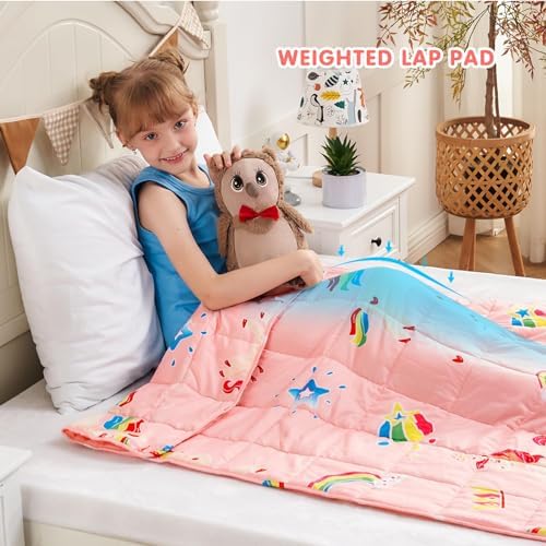 yescool Unicorn Weighted Blanket 3 Pounds Cooling Weighted Lap Blanket, Pink Rainbow Heavy Blanket, Breathable Weighted Throw Blankets Gifts for 20-40lbs, 36"x48" - Image 5